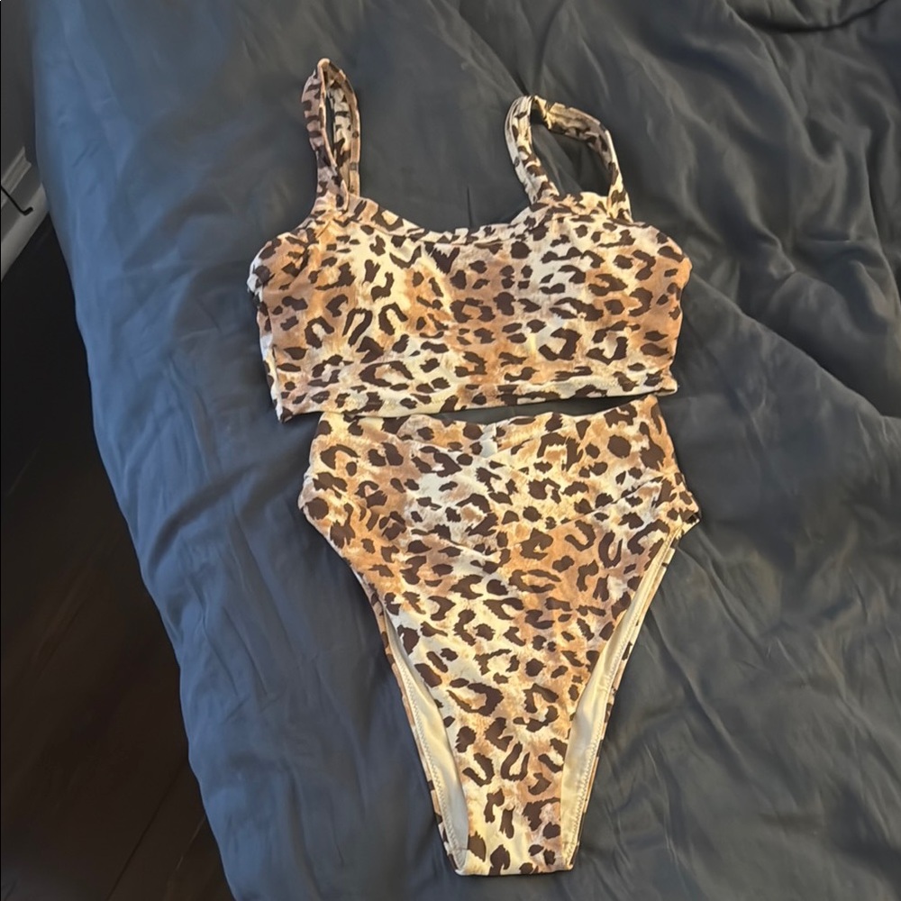 Aerie Brown and Tan Leopard Print Bikini Swimsuit